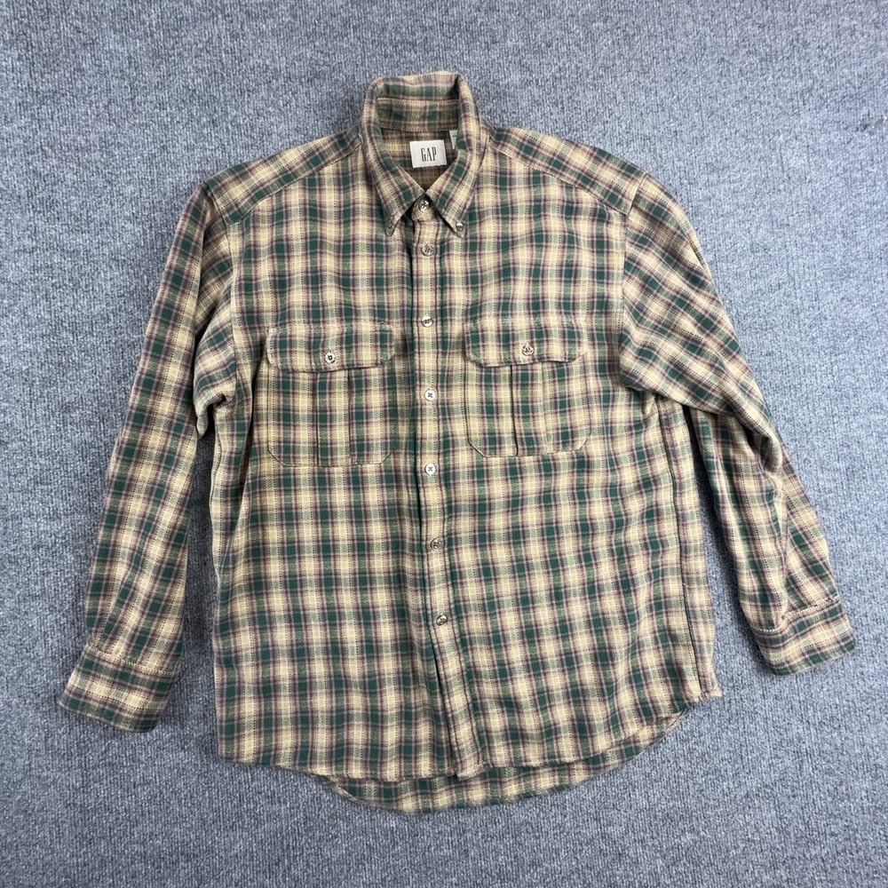 Gap Shirt Mens Medium Green Plaid Flannel Long Sleeve Button Down Cotton Casual
